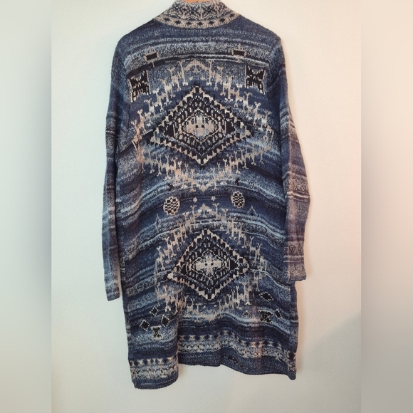 NWOT J Jill Long Duster Cardigan Heavy Fairisle Southwestern Wool Blend - Picture 2 of 7